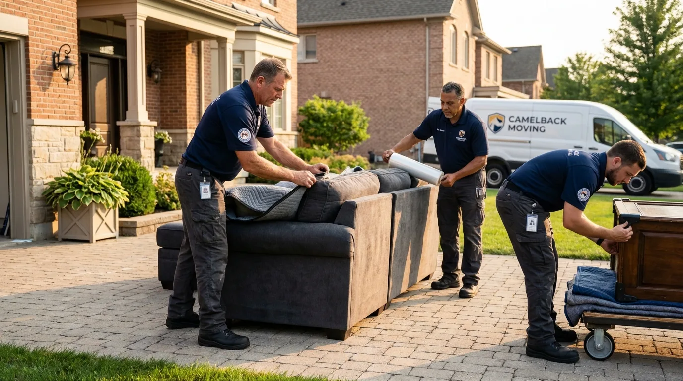 Large estate moving crew wrapping furniture in Sheridan, IL