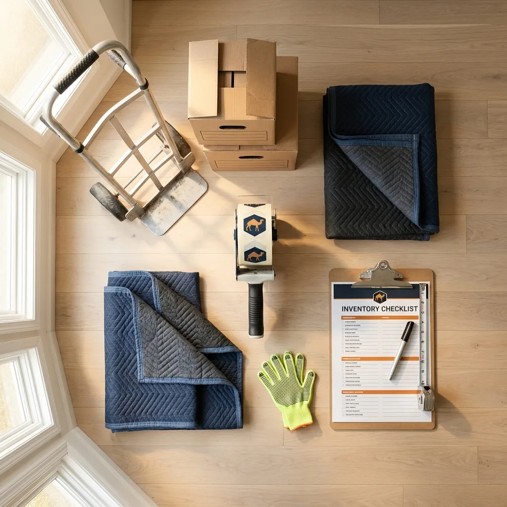 Professional moving supplies and packing materials layout for Sheridan residential relocations
